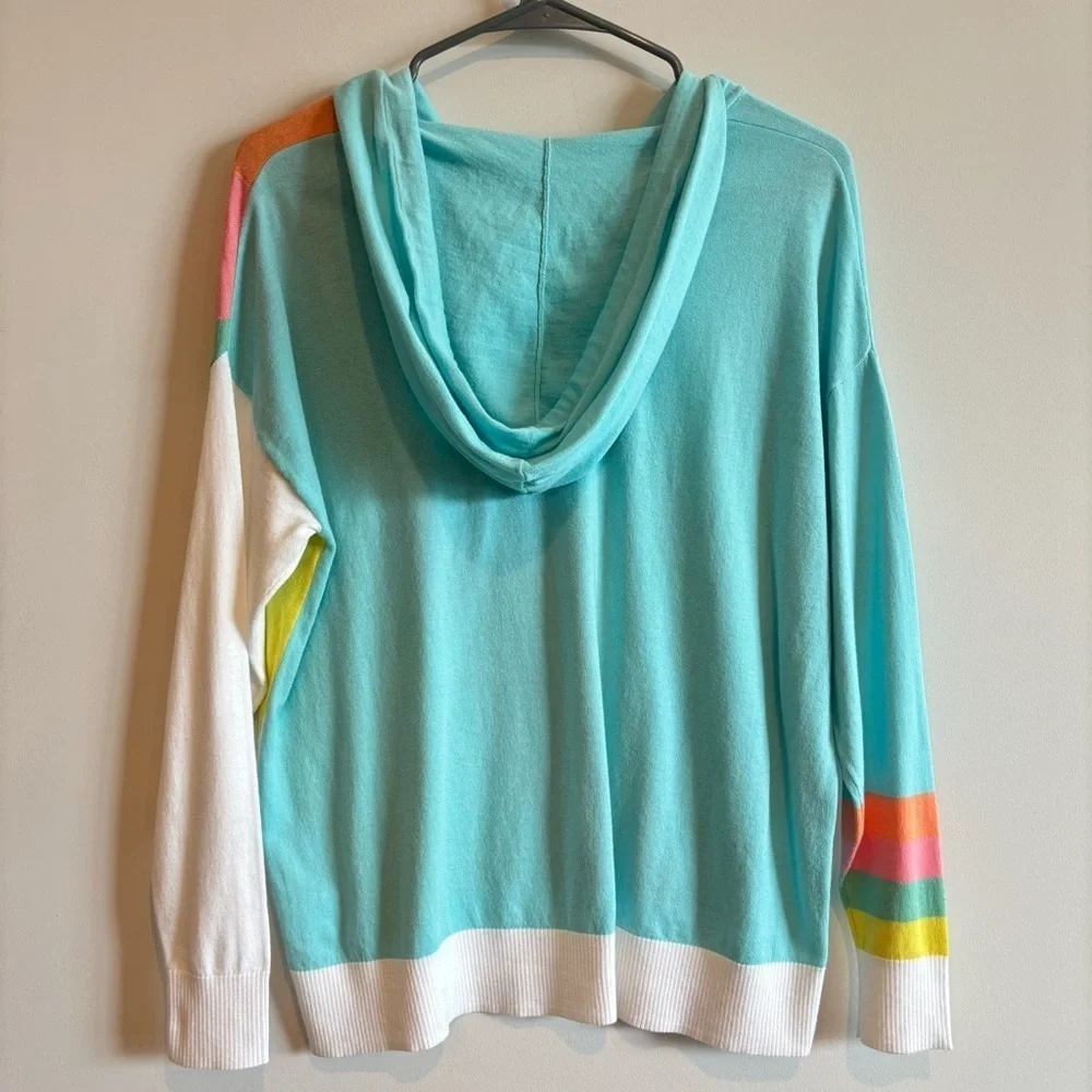 Zaket & Plover Pastel Rainbow Wide Striped Long Sleeve Hoodie Shirt XS Cotton - Picture 4 of 5